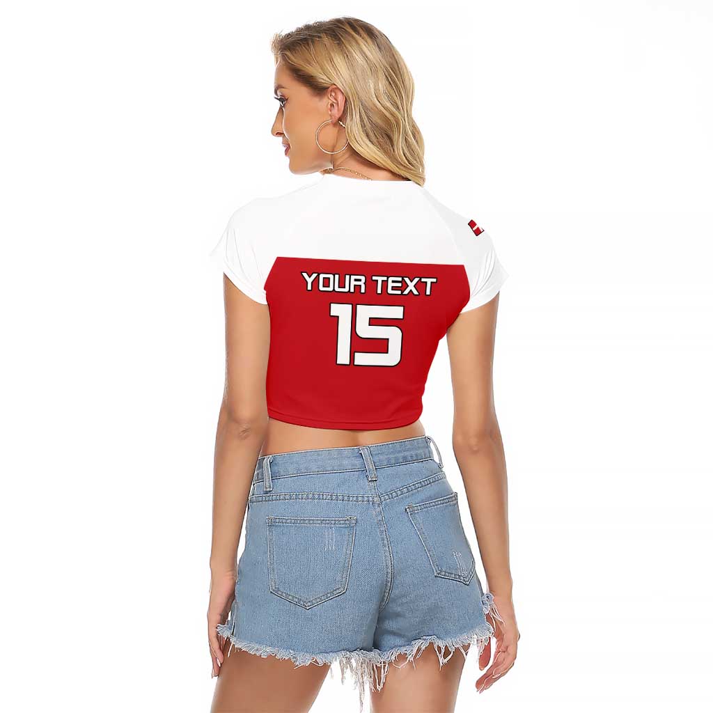 Custom Denmark Ice Hockey 2026 Raglan Cropped T Shirt Fight for Glory Red Jersey