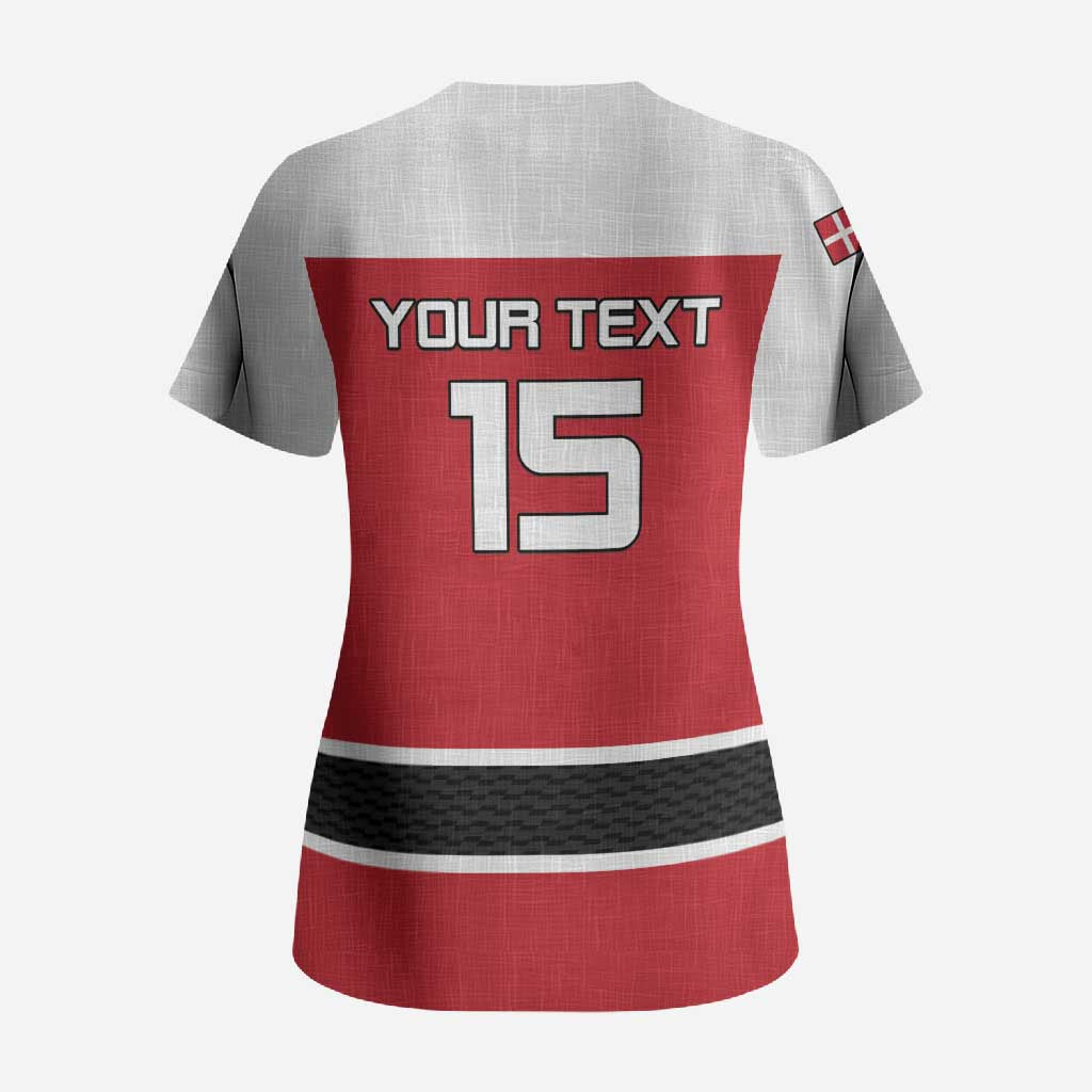 Custom Denmark Ice Hockey 2026 Scrub Top Fight for Glory Red Jersey