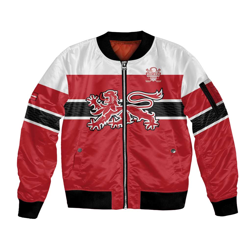 Custom Denmark Ice Hockey 2026 Sleeve Zip Bomber Jacket Fight for Glory Red Jersey