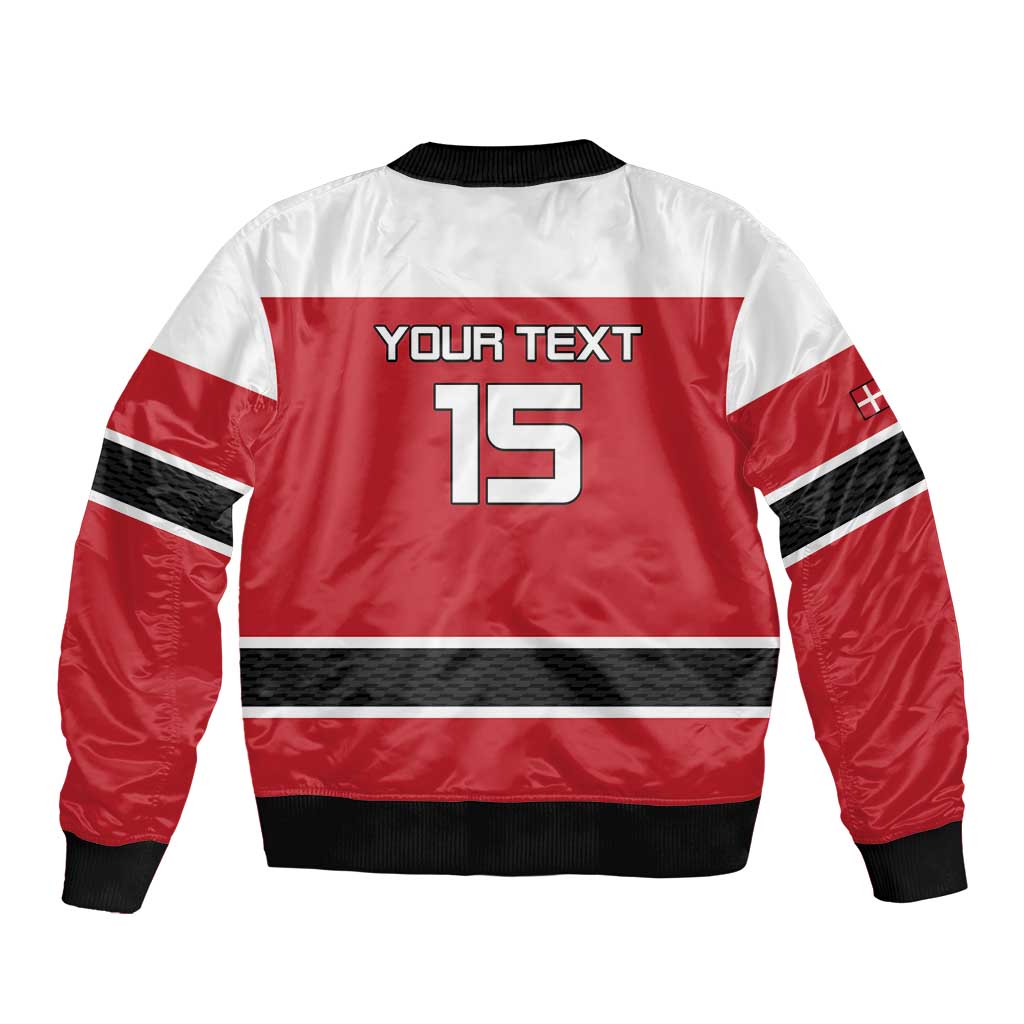 Custom Denmark Ice Hockey 2026 Sleeve Zip Bomber Jacket Fight for Glory Red Jersey