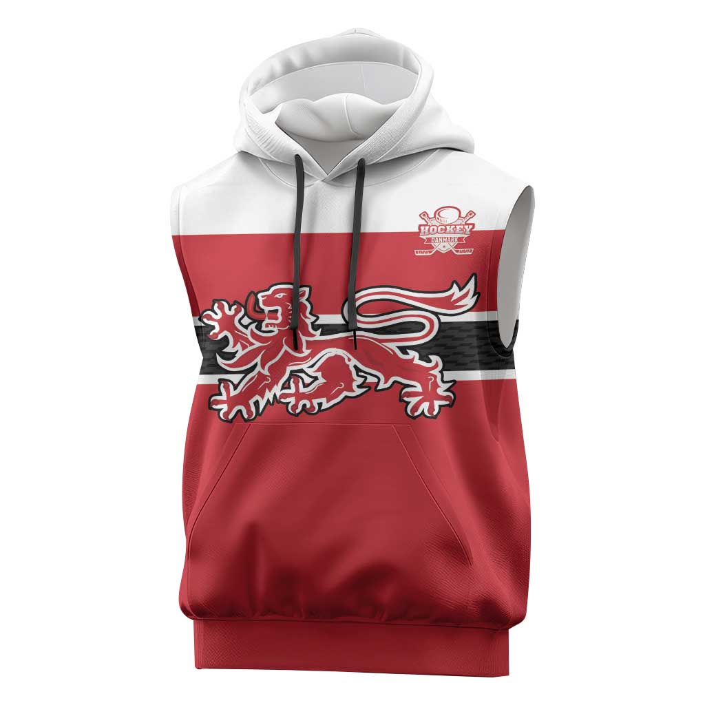 Custom Denmark Ice Hockey 2026 Sleeveless Hoodie Fight for Glory Red Jersey