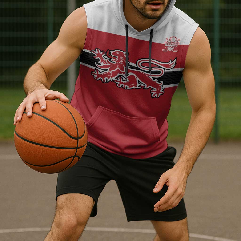 Custom Denmark Ice Hockey 2026 Sleeveless Hoodie Fight for Glory Red Jersey