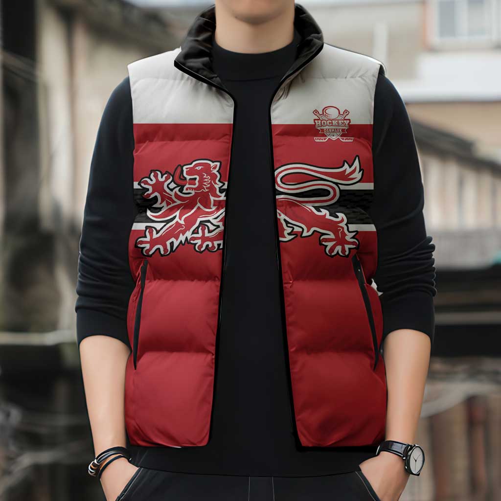 Custom Denmark Ice Hockey 2026 Sleeveless Puffer Jacket Fight for Glory Red Jersey