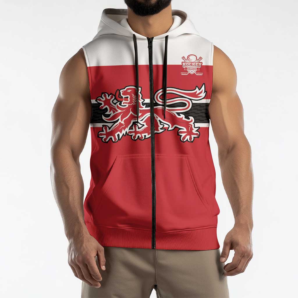Custom Denmark Ice Hockey 2026 Sleeveless Zip Hoodie Fight for Glory Red Jersey