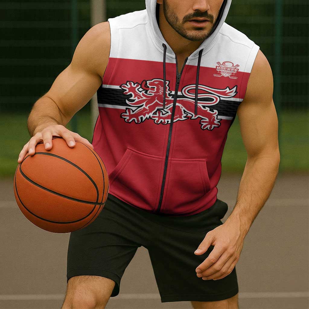 Custom Denmark Ice Hockey 2026 Sleeveless Zip Hoodie Fight for Glory Red Jersey