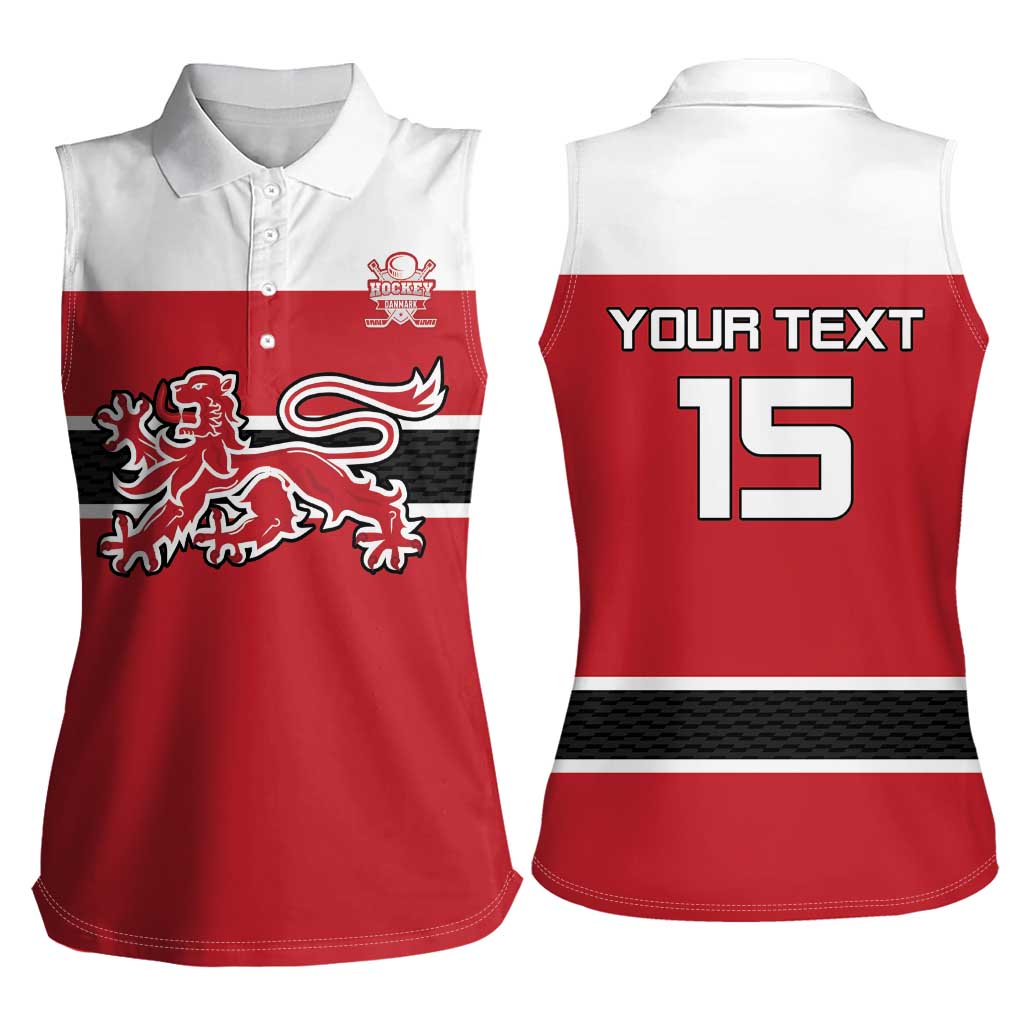 Custom Denmark Ice Hockey 2026 Women Sleeveless Polo Shirt Fight for Glory Red Jersey