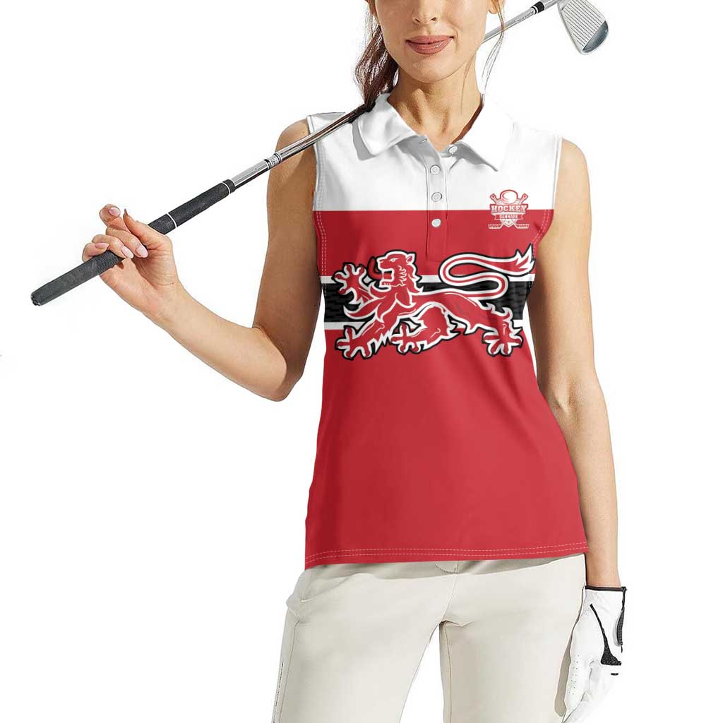 Custom Denmark Ice Hockey 2026 Women Sleeveless Polo Shirt Fight for Glory Red Jersey