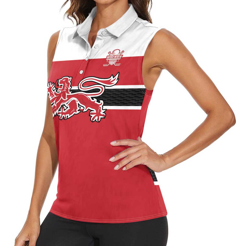 Custom Denmark Ice Hockey 2026 Women Sleeveless Polo Shirt Fight for Glory Red Jersey