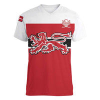 Custom Denmark Ice Hockey 2026 Women V-Neck T-Shirt Fight for Glory Red Jersey
