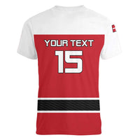 Custom Denmark Ice Hockey 2026 Women V-Neck T-Shirt Fight for Glory Red Jersey
