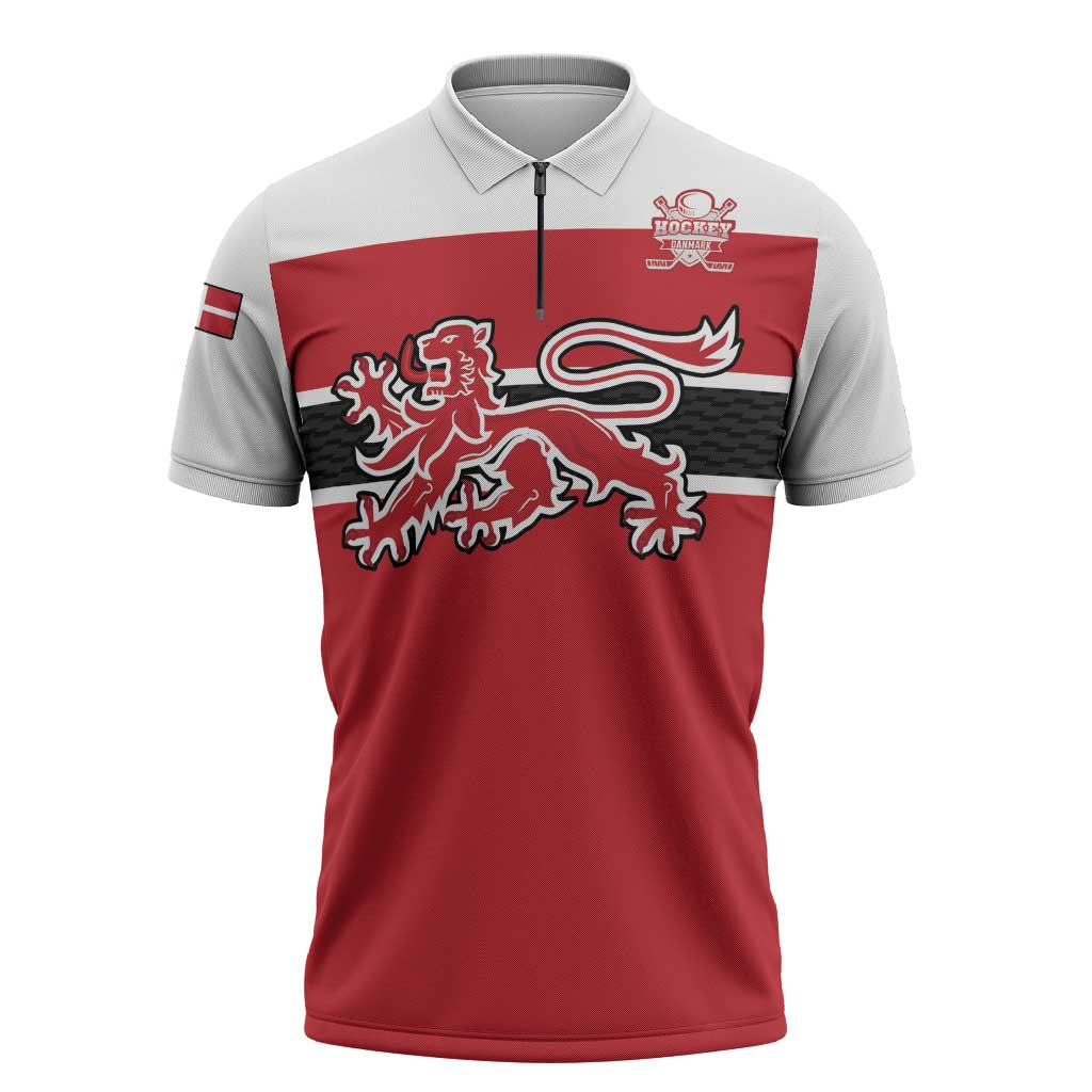 Custom Denmark Ice Hockey 2026 Zipper Polo Shirt Fight for Glory Red Jersey