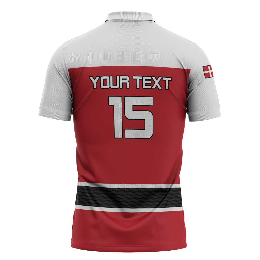 Custom Denmark Ice Hockey 2026 Zipper Polo Shirt Fight for Glory Red Jersey