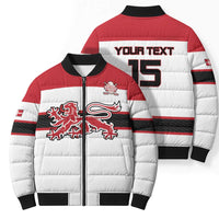 Custom Denmark Ice Hockey 2026 Bomber Puffer Jacket Fight for Glory White Jersey