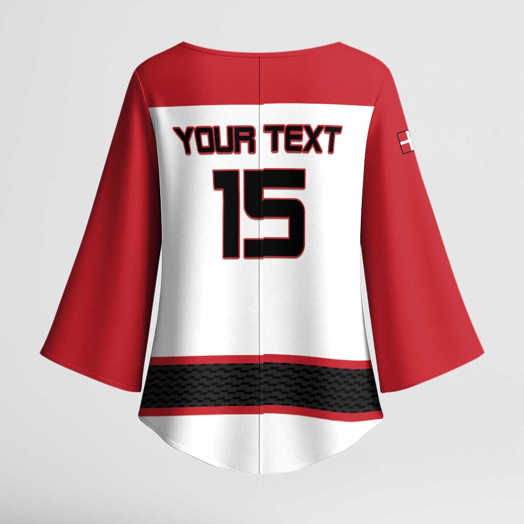 Custom Denmark Ice Hockey 2026 Kimono Sleeve Blouse Fight for Glory White Jersey