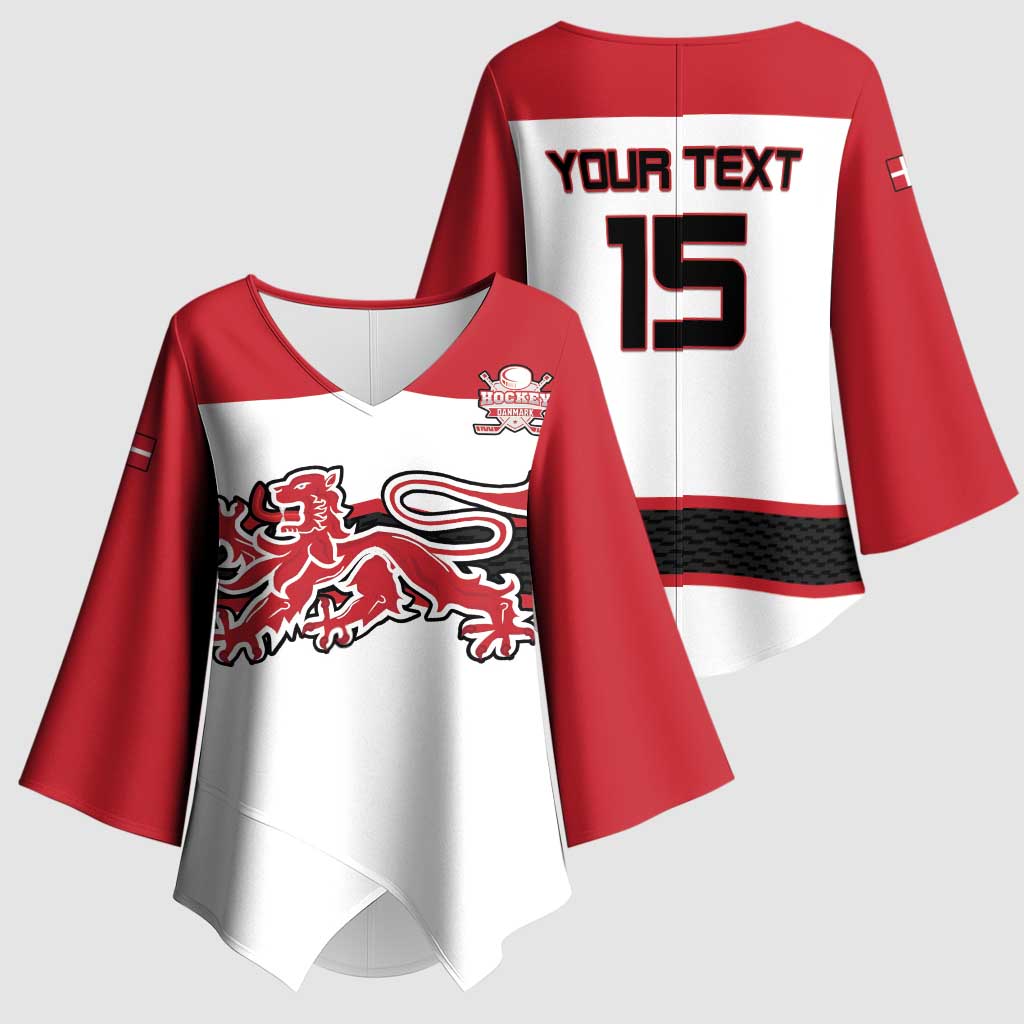 Custom Denmark Ice Hockey 2026 Kimono Sleeve Blouse Fight for Glory White Jersey