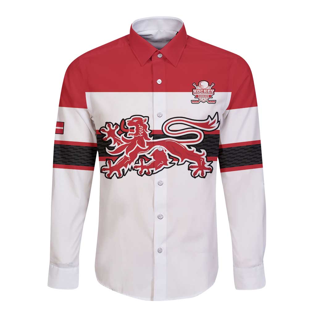 Custom Denmark Ice Hockey 2026 Long Sleeve Button Shirt Fight for Glory White Jersey