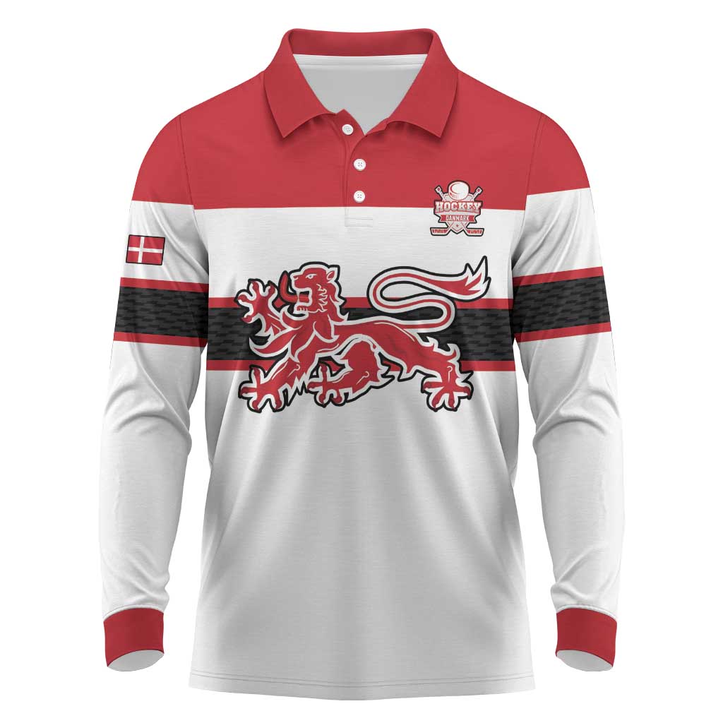 Custom Denmark Ice Hockey 2026 Long Sleeve Polo Shirt Fight for Glory White Jersey