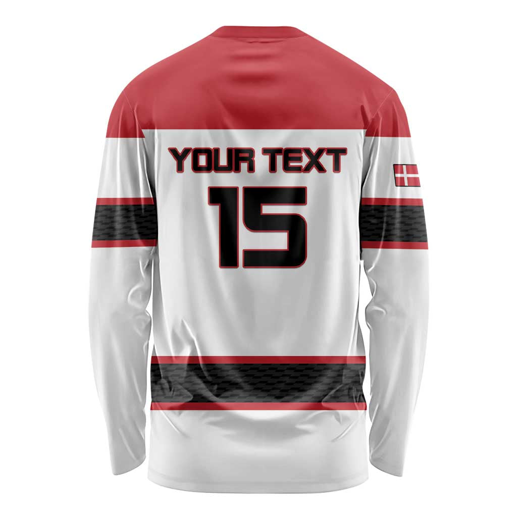 Custom Denmark Ice Hockey 2026 Long Sleeve Shirt Fight for Glory White Jersey