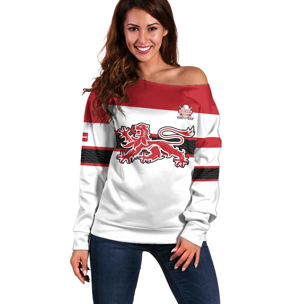 Custom Denmark Ice Hockey 2026 Off Shoulder Sweater Fight for Glory White Jersey