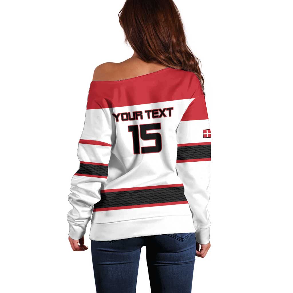 Custom Denmark Ice Hockey 2026 Off Shoulder Sweater Fight for Glory White Jersey
