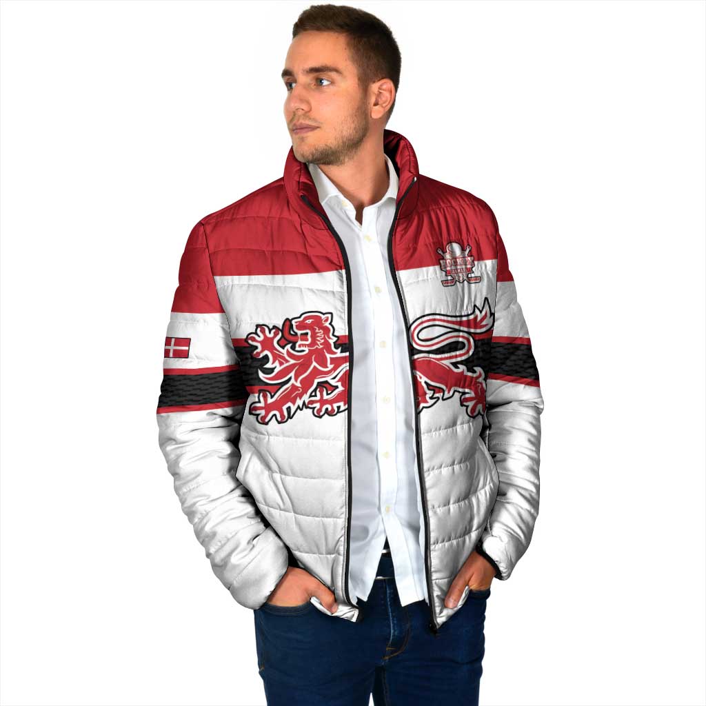 Custom Denmark Ice Hockey 2026 Padded Jacket Fight for Glory White Jersey