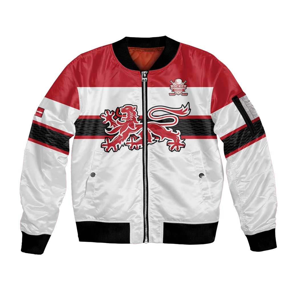 Custom Denmark Ice Hockey 2026 Sleeve Zip Bomber Jacket Fight for Glory White Jersey