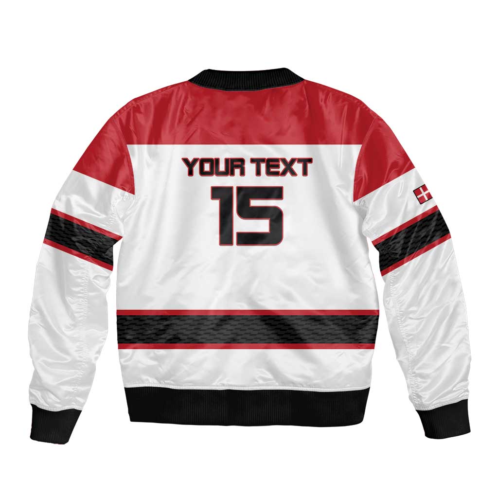 Custom Denmark Ice Hockey 2026 Sleeve Zip Bomber Jacket Fight for Glory White Jersey