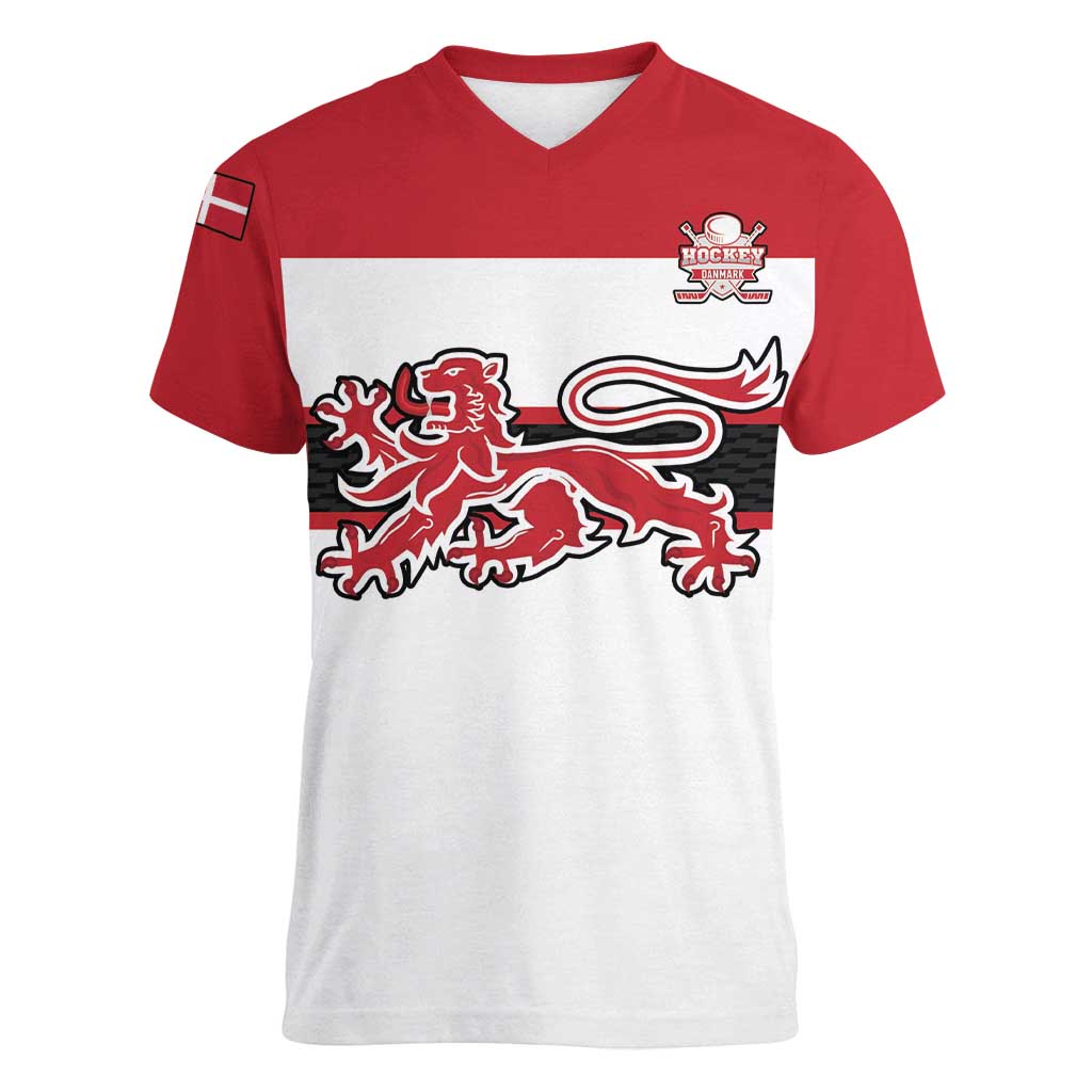Custom Denmark Ice Hockey 2026 Women V-Neck T-Shirt Fight for Glory White Jersey