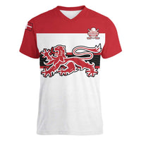 Custom Denmark Ice Hockey 2026 Women V-Neck T-Shirt Fight for Glory White Jersey