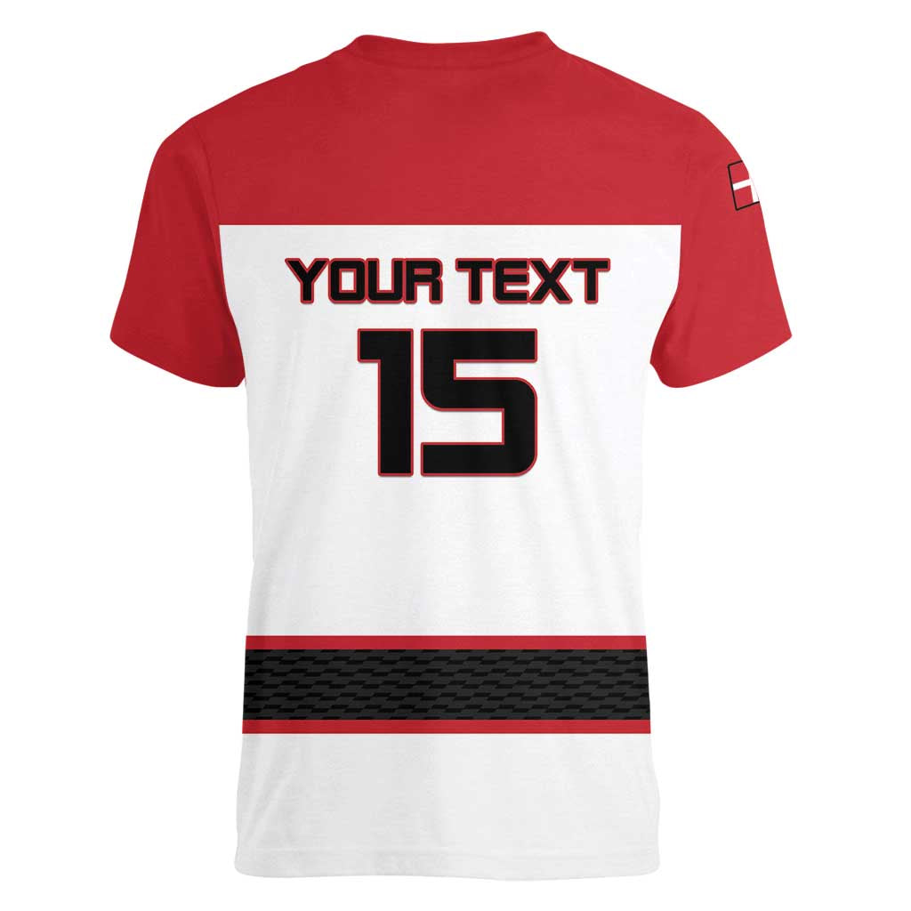 Custom Denmark Ice Hockey 2026 Women V-Neck T-Shirt Fight for Glory White Jersey