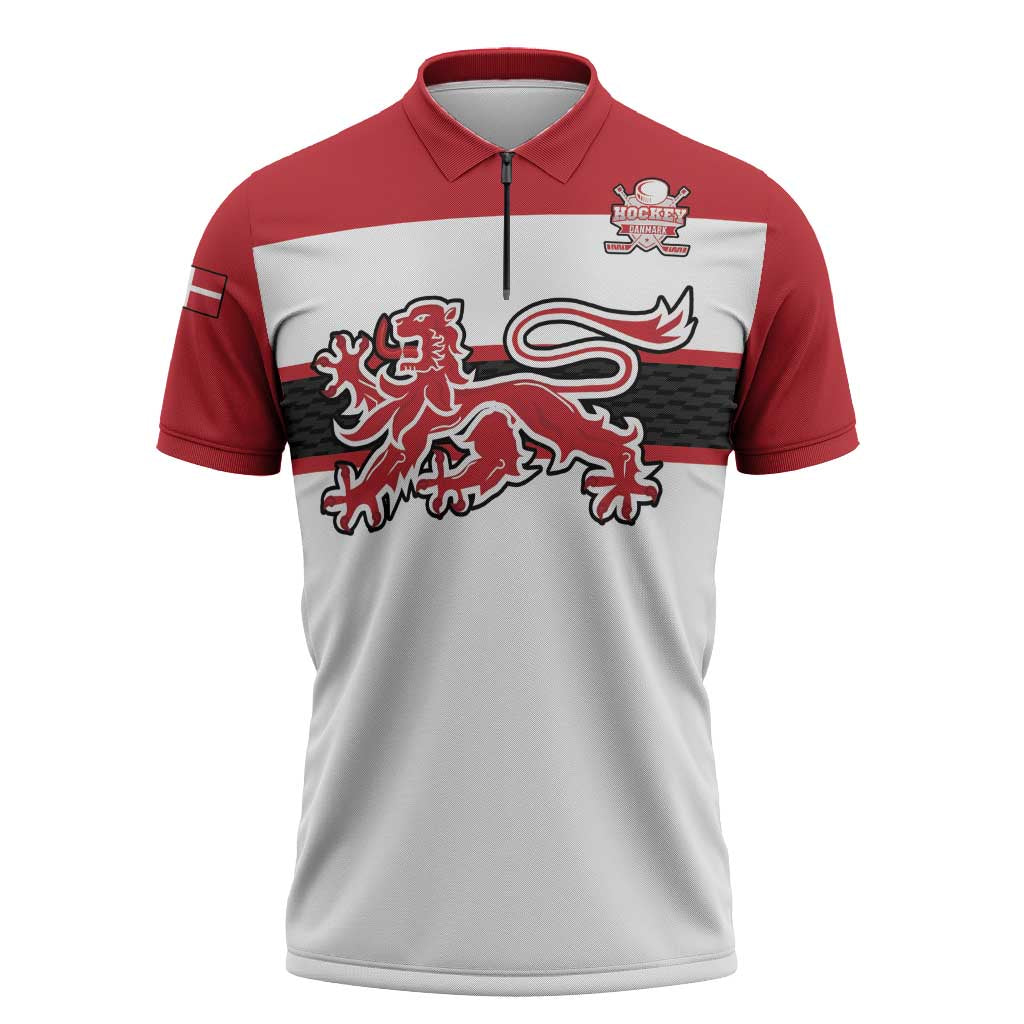 Custom Denmark Ice Hockey 2026 Zipper Polo Shirt Fight for Glory White Jersey