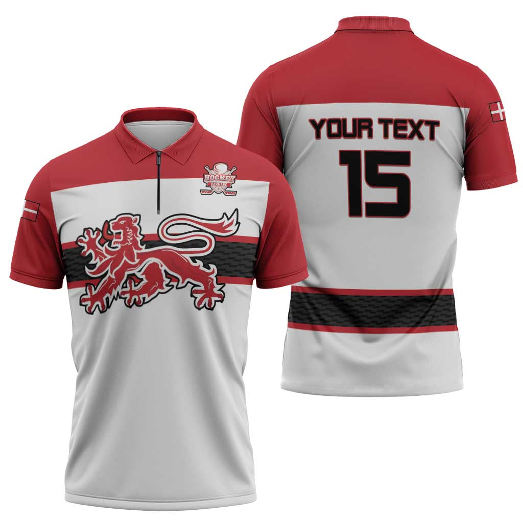 Custom Denmark Ice Hockey 2026 Zipper Polo Shirt Fight for Glory White Jersey