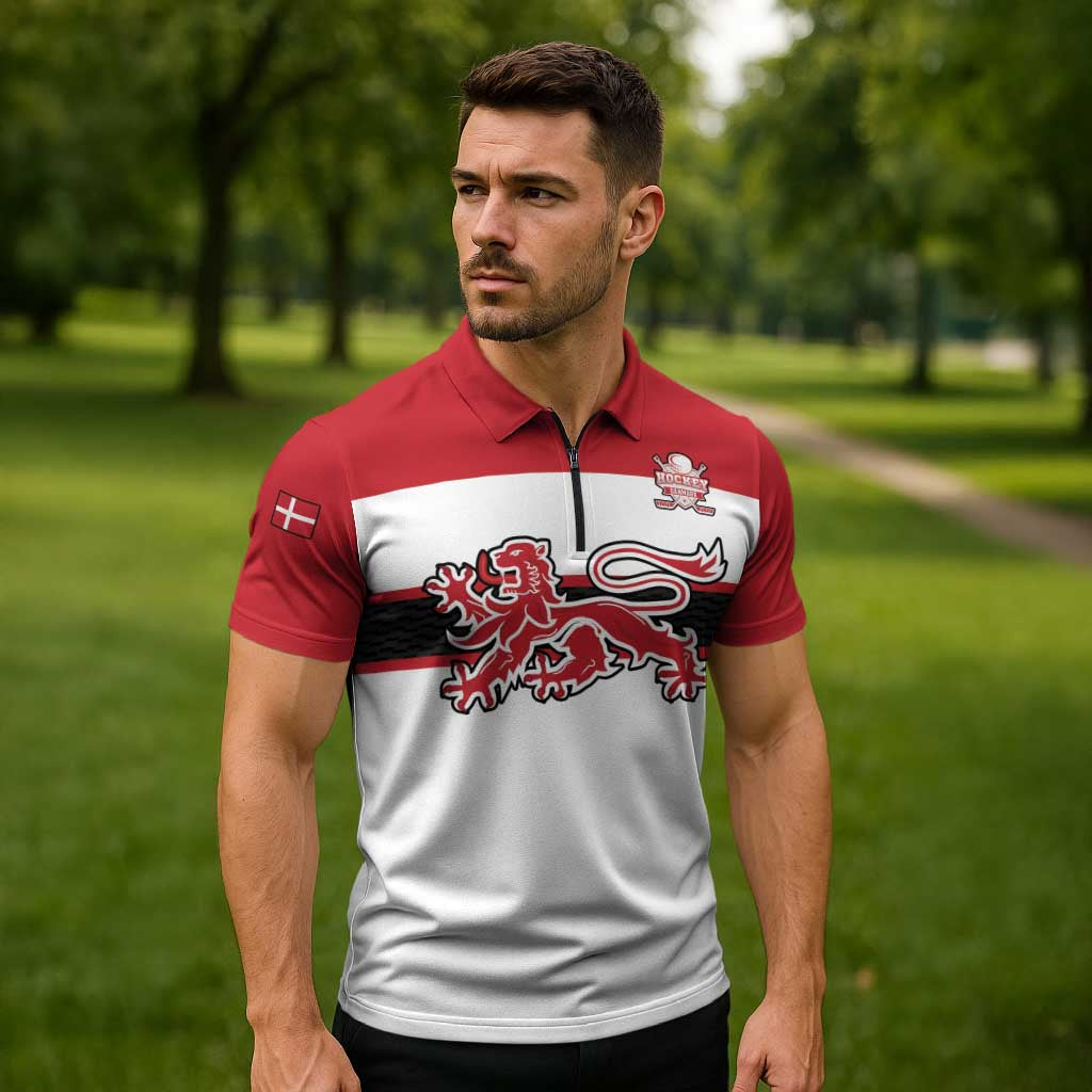 Custom Denmark Ice Hockey 2026 Zipper Polo Shirt Fight for Glory White Jersey