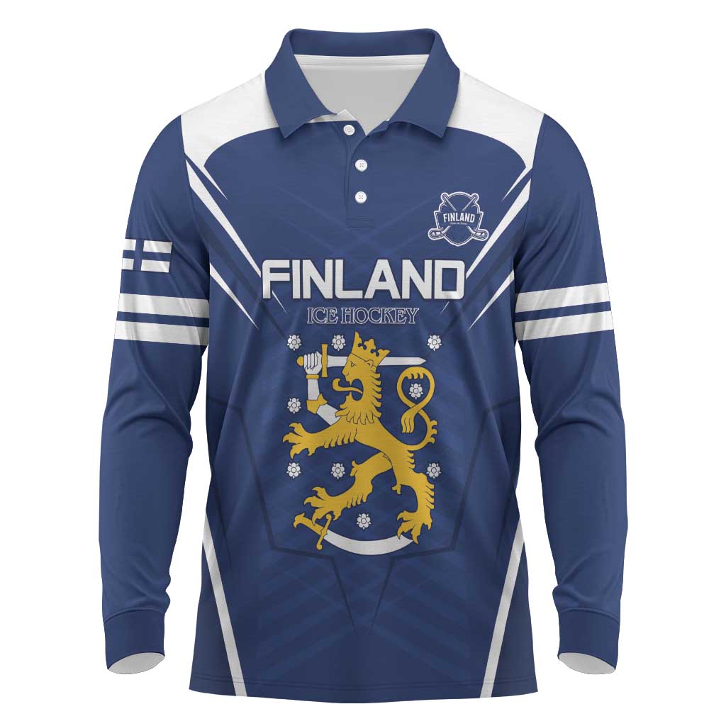 Custom Finland Ice Hockey 2026 Long Sleeve Polo Shirt Suomi Suomi Suomi