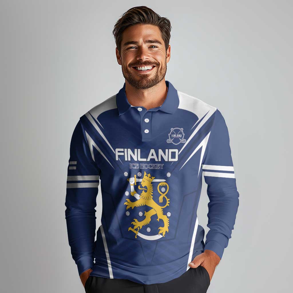 Custom Finland Ice Hockey 2026 Long Sleeve Polo Shirt Suomi Suomi Suomi