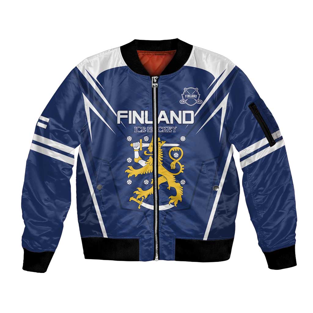 Custom Finland Ice Hockey 2026 Sleeve Zip Bomber Jacket Suomi Suomi Suomi