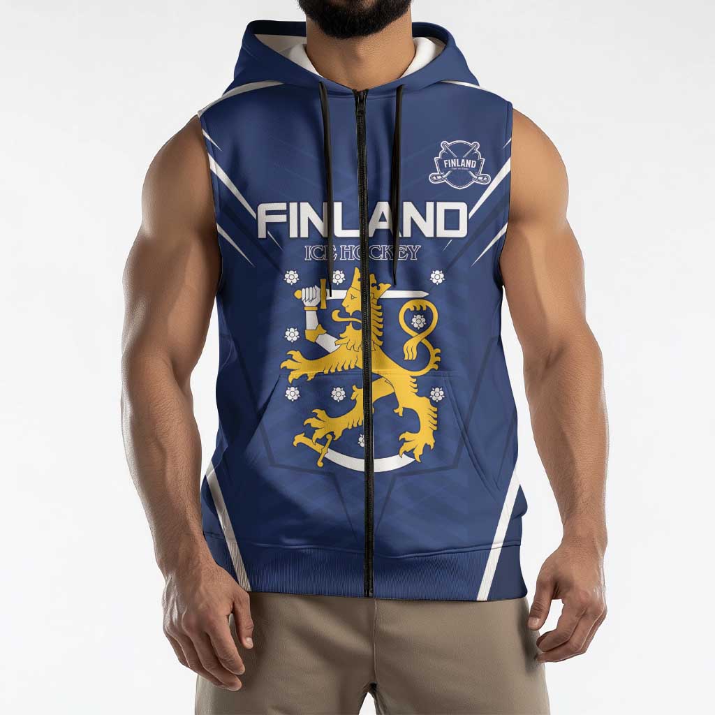 Custom Finland Ice Hockey 2026 Sleeveless Zip Hoodie Suomi Suomi Suomi