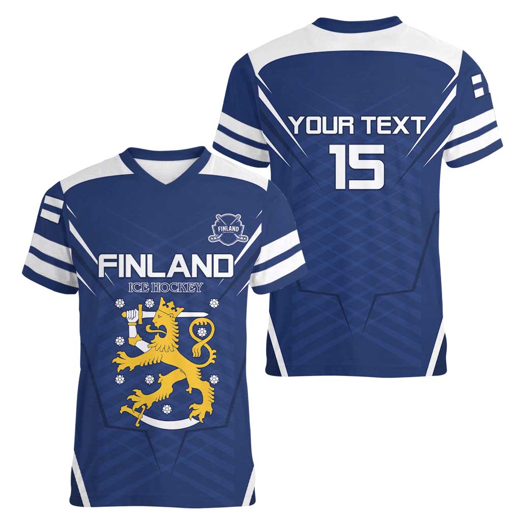 Custom Finland Ice Hockey 2026 Women V-Neck T-Shirt Suomi Suomi Suomi