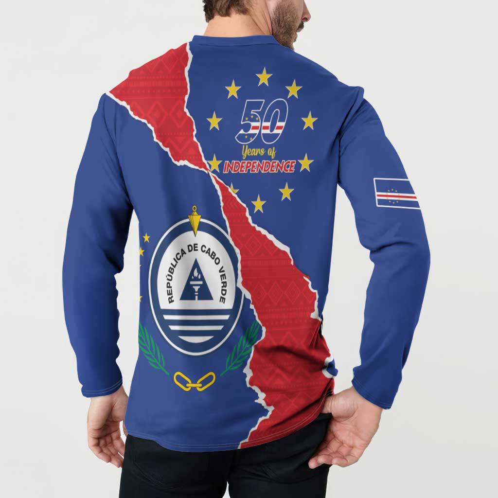 Happy Cape Verde Independence Day Button Sweatshirt Coat Of Arms With Map