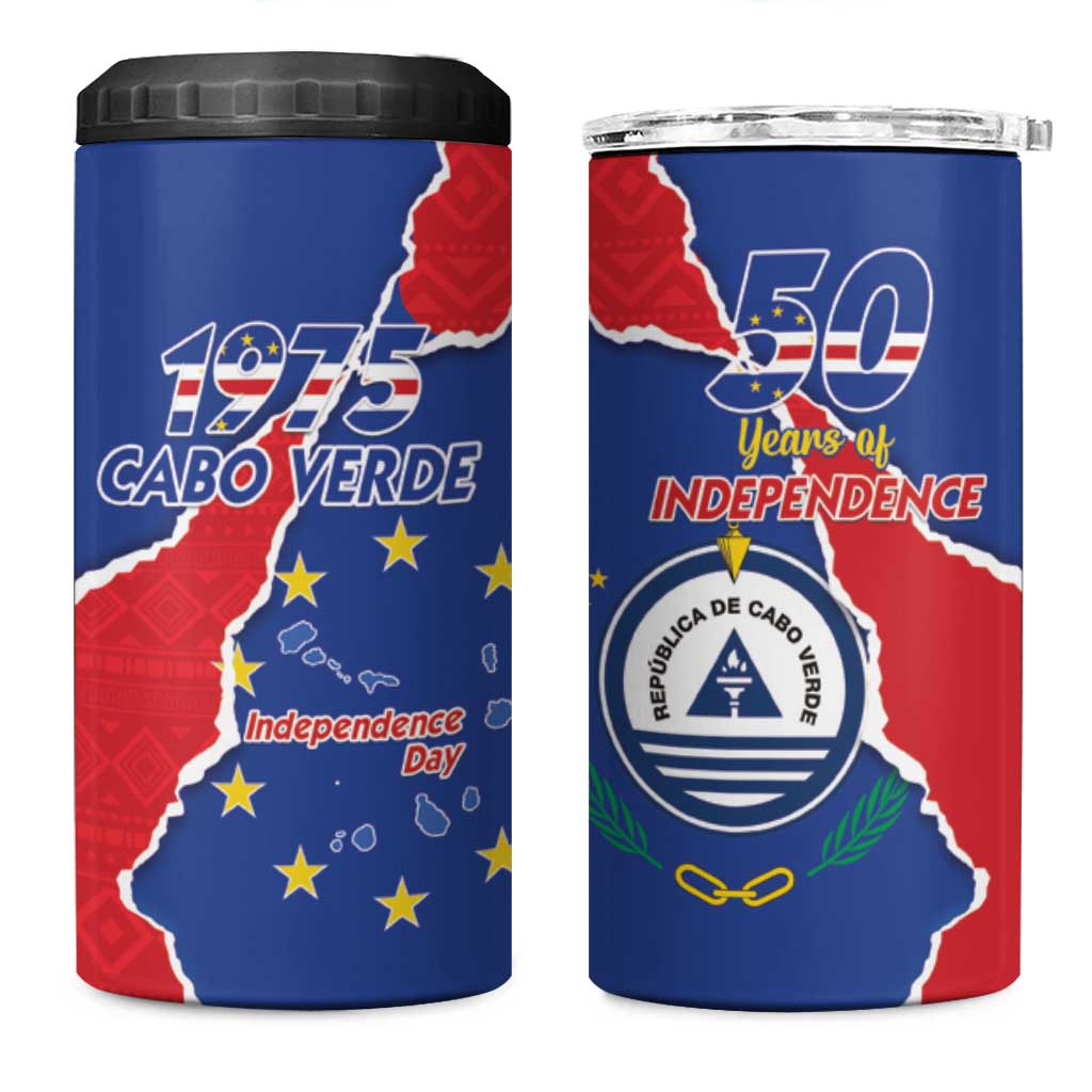 Happy Cape Verde Independence Day 4 in 1 Can Cooler Tumbler Coat Of Arms With Map