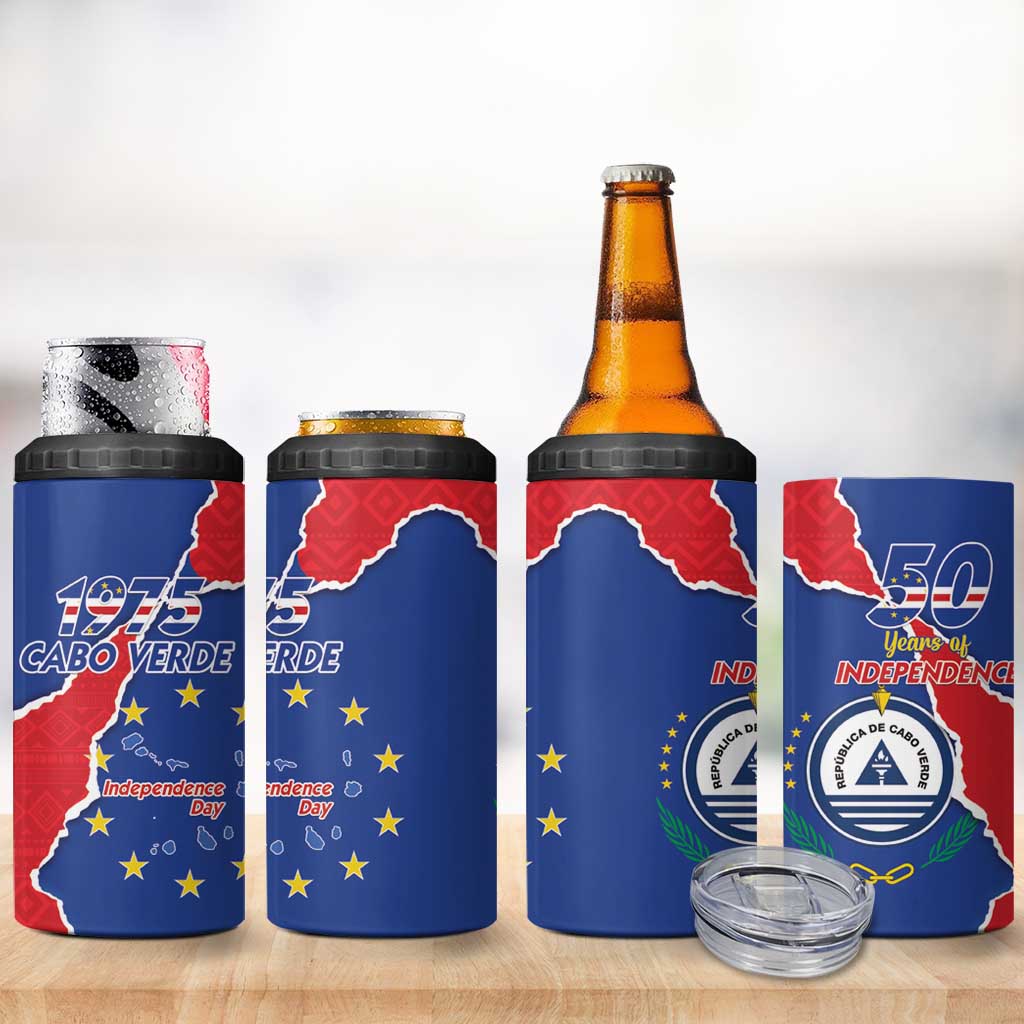 Happy Cape Verde Independence Day 4 in 1 Can Cooler Tumbler Coat Of Arms With Map