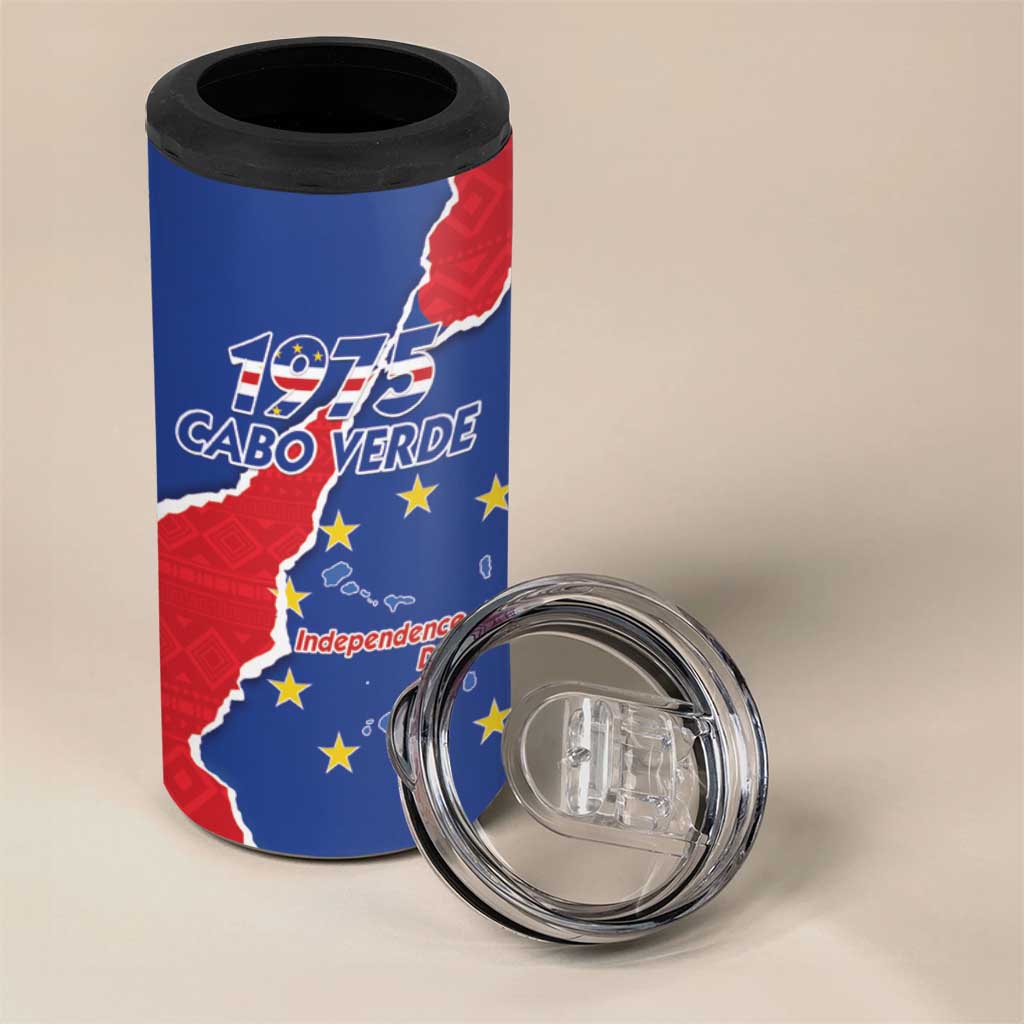 Happy Cape Verde Independence Day 4 in 1 Can Cooler Tumbler Coat Of Arms With Map