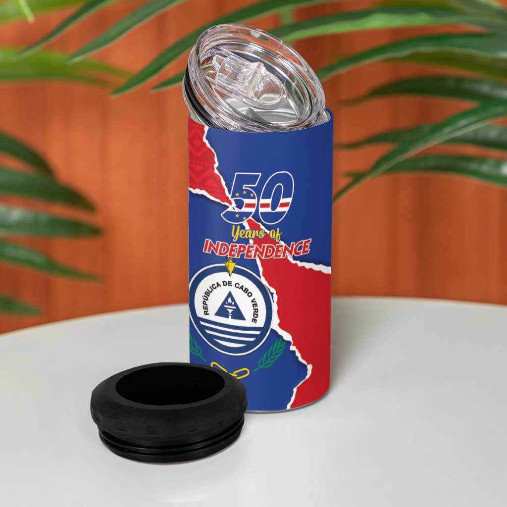 Happy Cape Verde Independence Day 4 in 1 Can Cooler Tumbler Coat Of Arms With Map