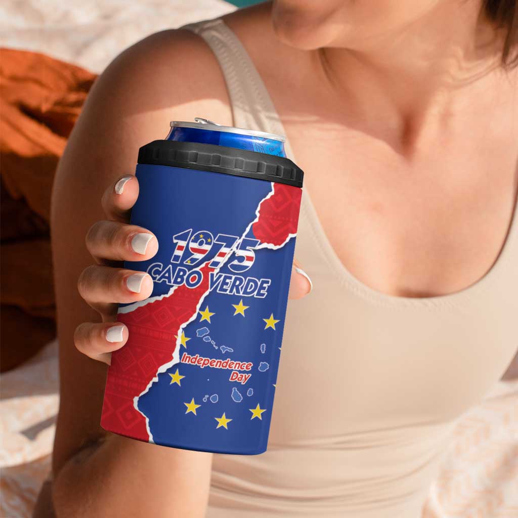 Happy Cape Verde Independence Day 4 in 1 Can Cooler Tumbler Coat Of Arms With Map