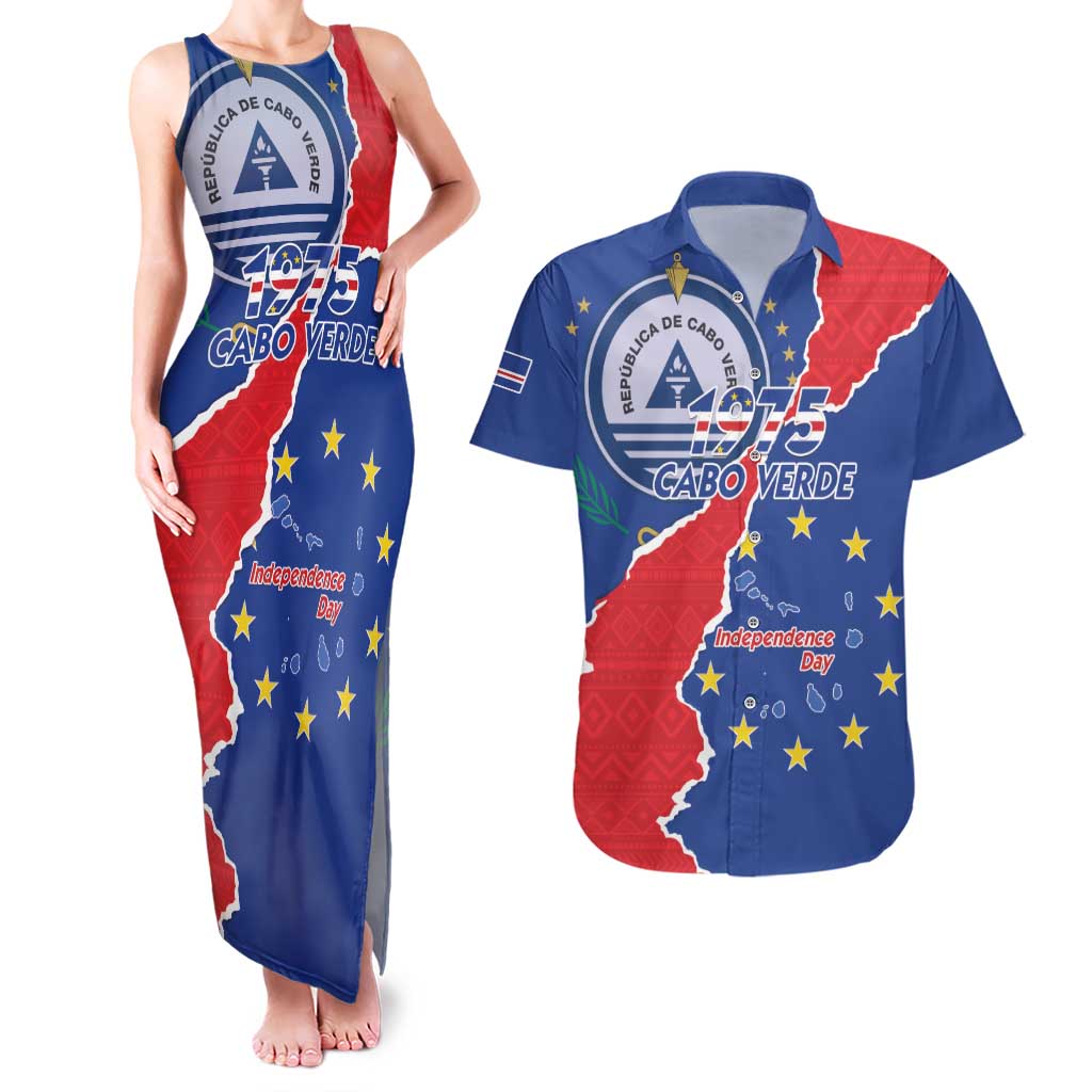 Happy Cape Verde Independence Day Couples Matching Tank Maxi Dress and Hawaiian Shirt Coat Of Arms With Map