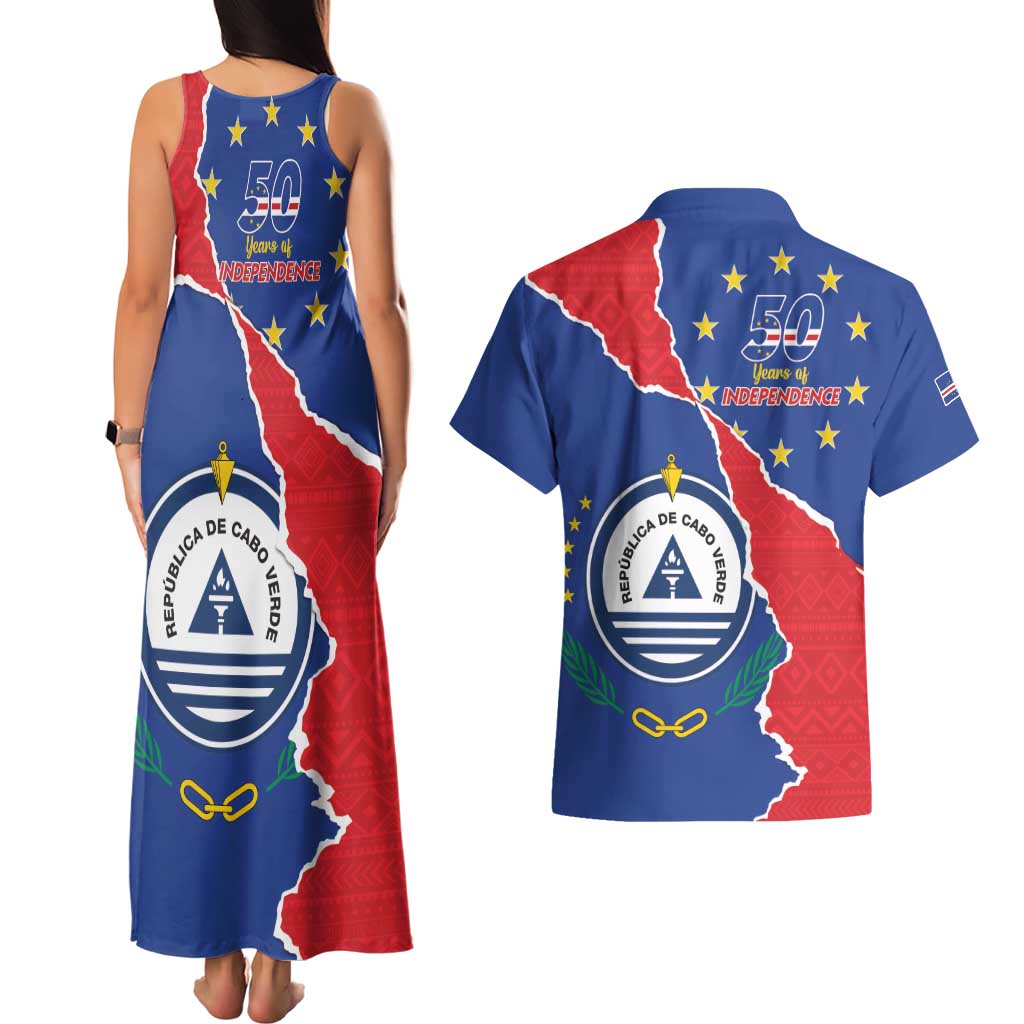 Happy Cape Verde Independence Day Couples Matching Tank Maxi Dress and Hawaiian Shirt Coat Of Arms With Map