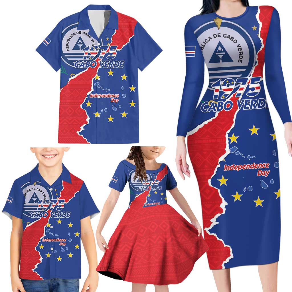 Happy Cape Verde Independence Day Family Matching Long Sleeve Bodycon Dress and Hawaiian Shirt Coat Of Arms With Map