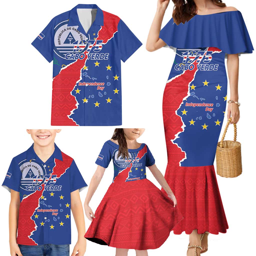 Happy Cape Verde Independence Day Family Matching Mermaid Dress and Hawaiian Shirt Coat Of Arms With Map