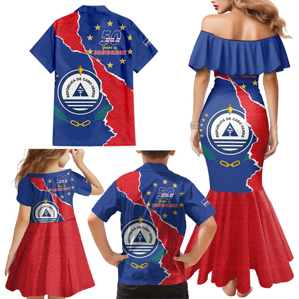 Happy Cape Verde Independence Day Family Matching Mermaid Dress and Hawaiian Shirt Coat Of Arms With Map
