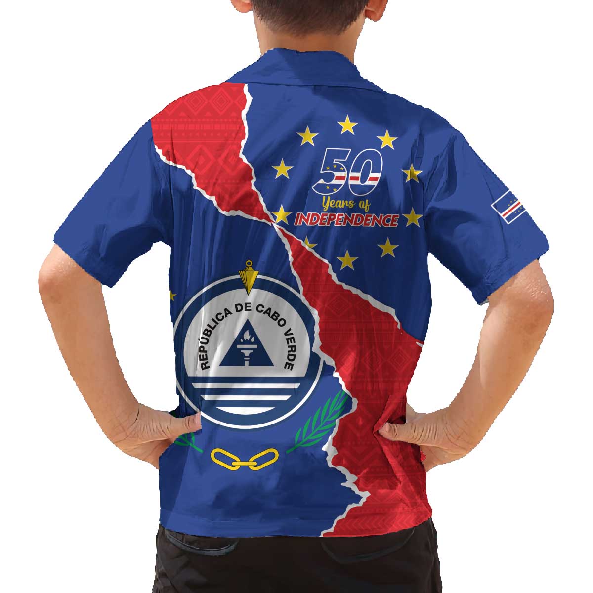 Happy Cape Verde Independence Day Family Matching Off The Shoulder Long Sleeve Dress and Hawaiian Shirt Coat Of Arms With Map